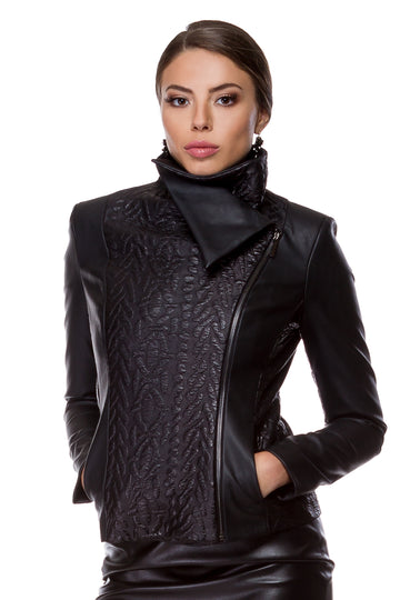 Black embossed eco-leather jacket WJK-0008